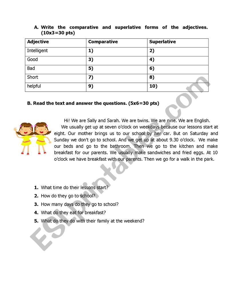Revision test for comparative,superlative and giving directions