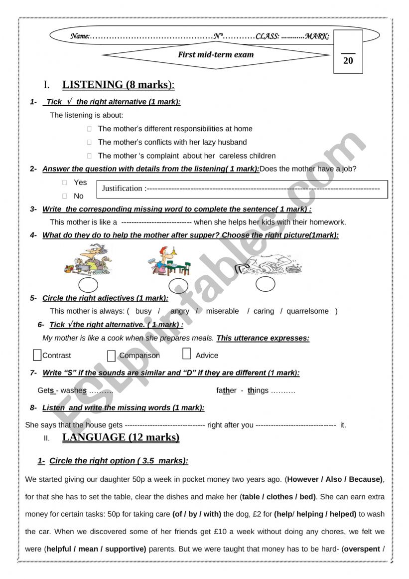 first mid term  test1 9 th form 2019