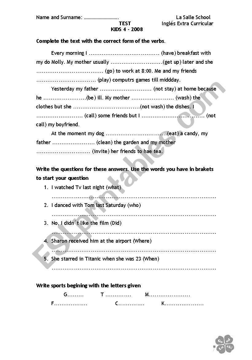 Simple Past Test!!!! worksheet