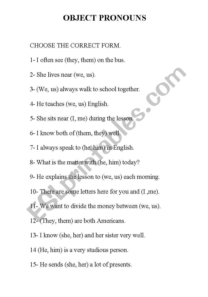 OBJECT PRONOUNS worksheet