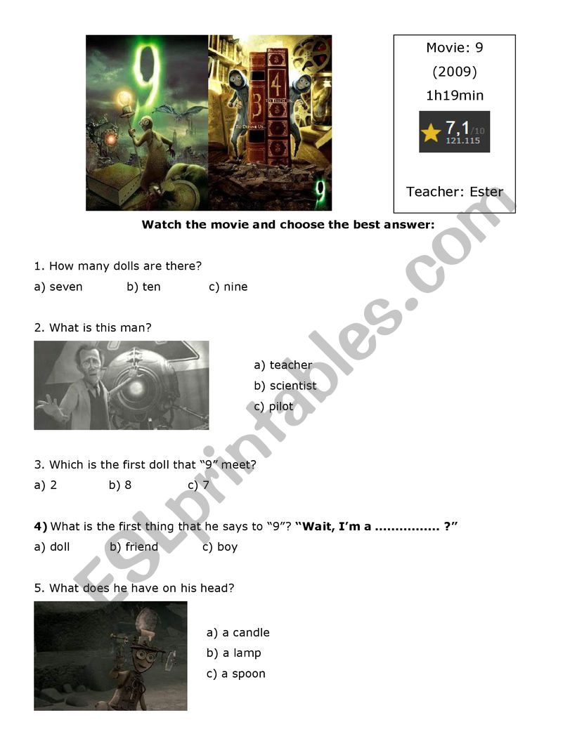 Movie worksheet: 9 worksheet