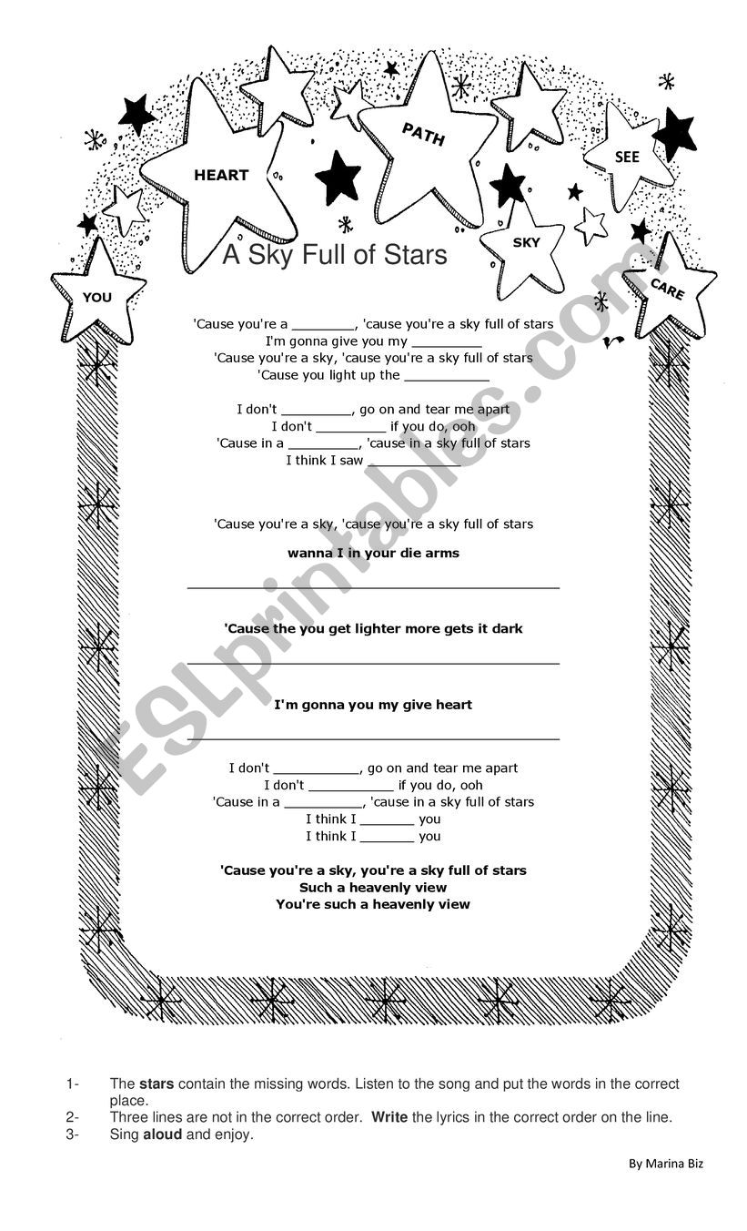 A SKY FULL OF STARS worksheet