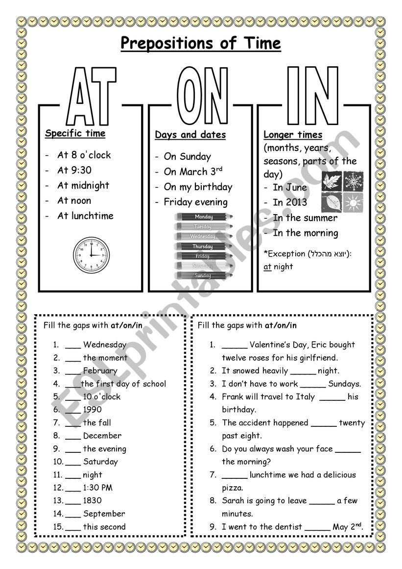 Prepositions of Time AT ON IN 