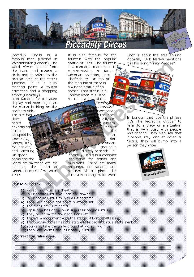 Piccadilly Circus worksheet