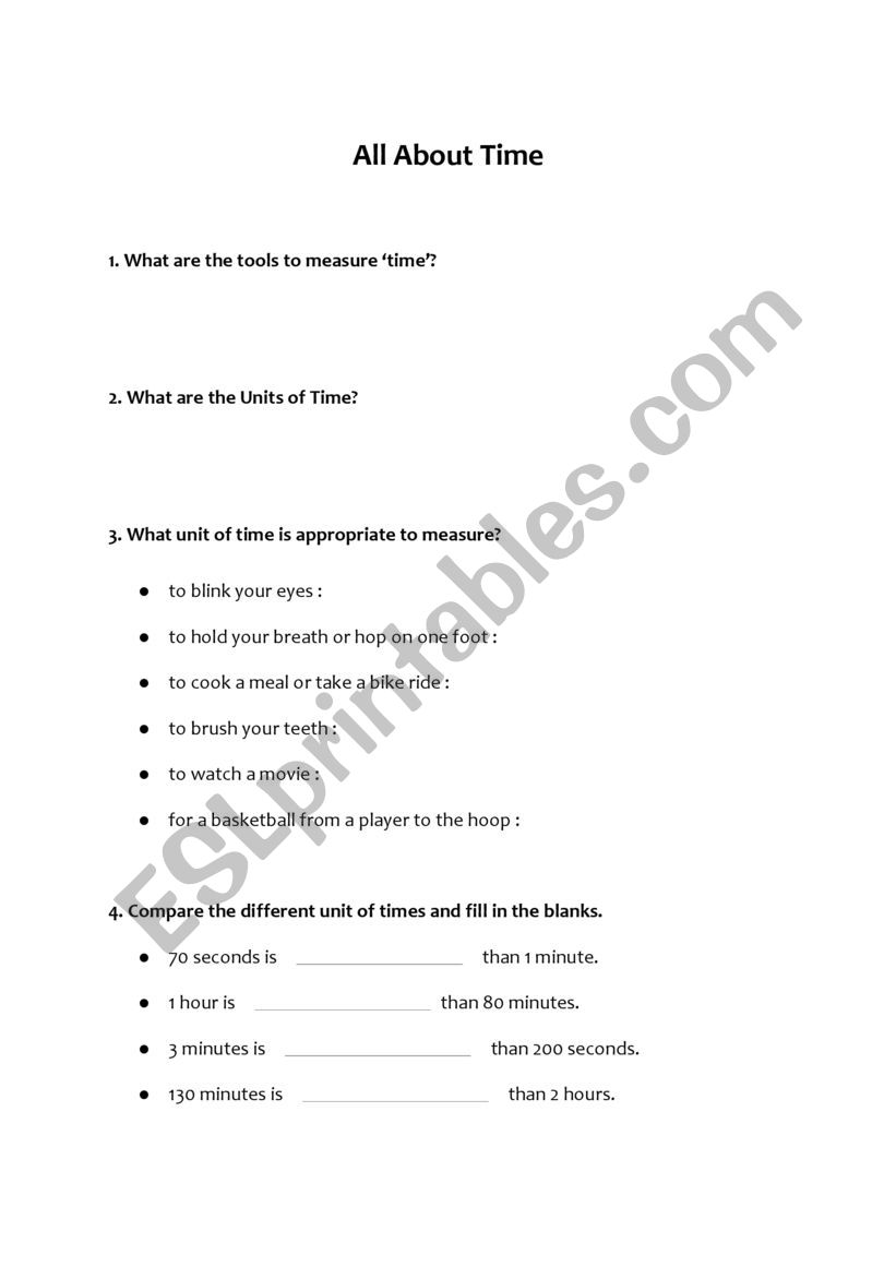 All About Time worksheet