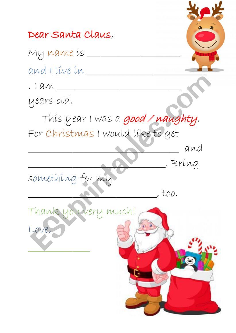 Letter to Santa Claus worksheet