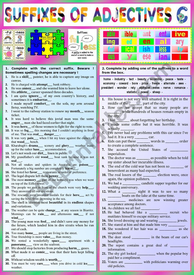 ADJECTIVE SUFFIXES C - Exercises + KEY