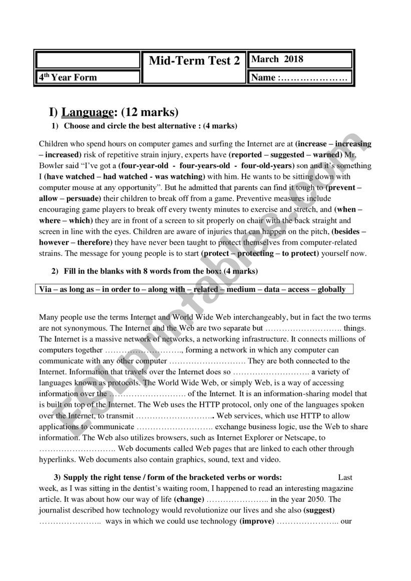 mid term test 2 worksheet