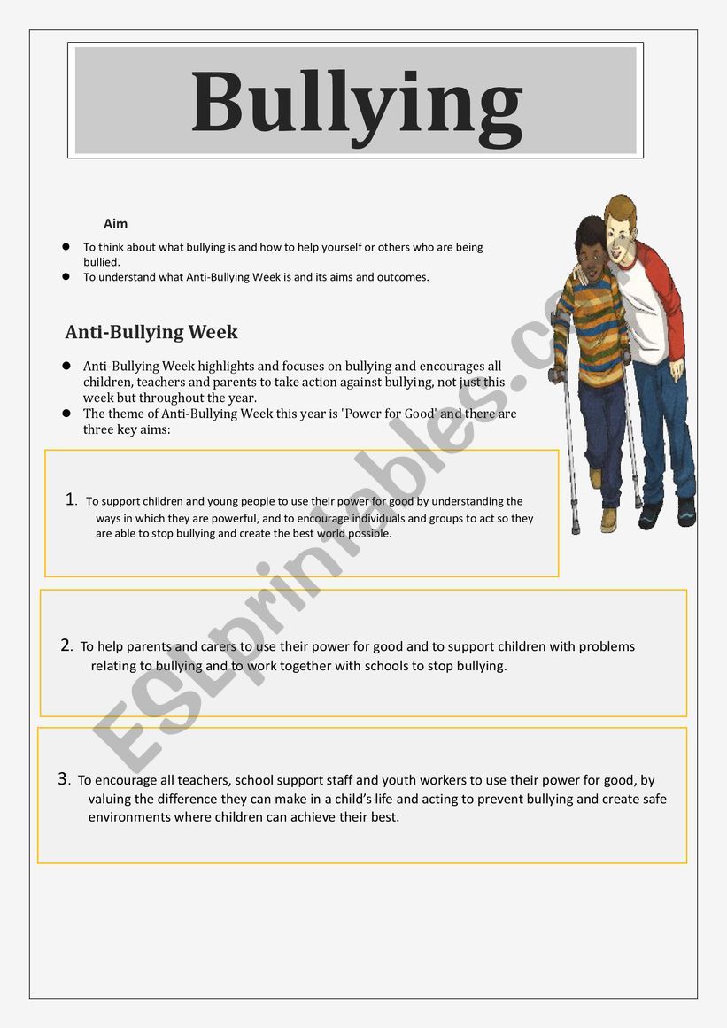 Bullying worksheet