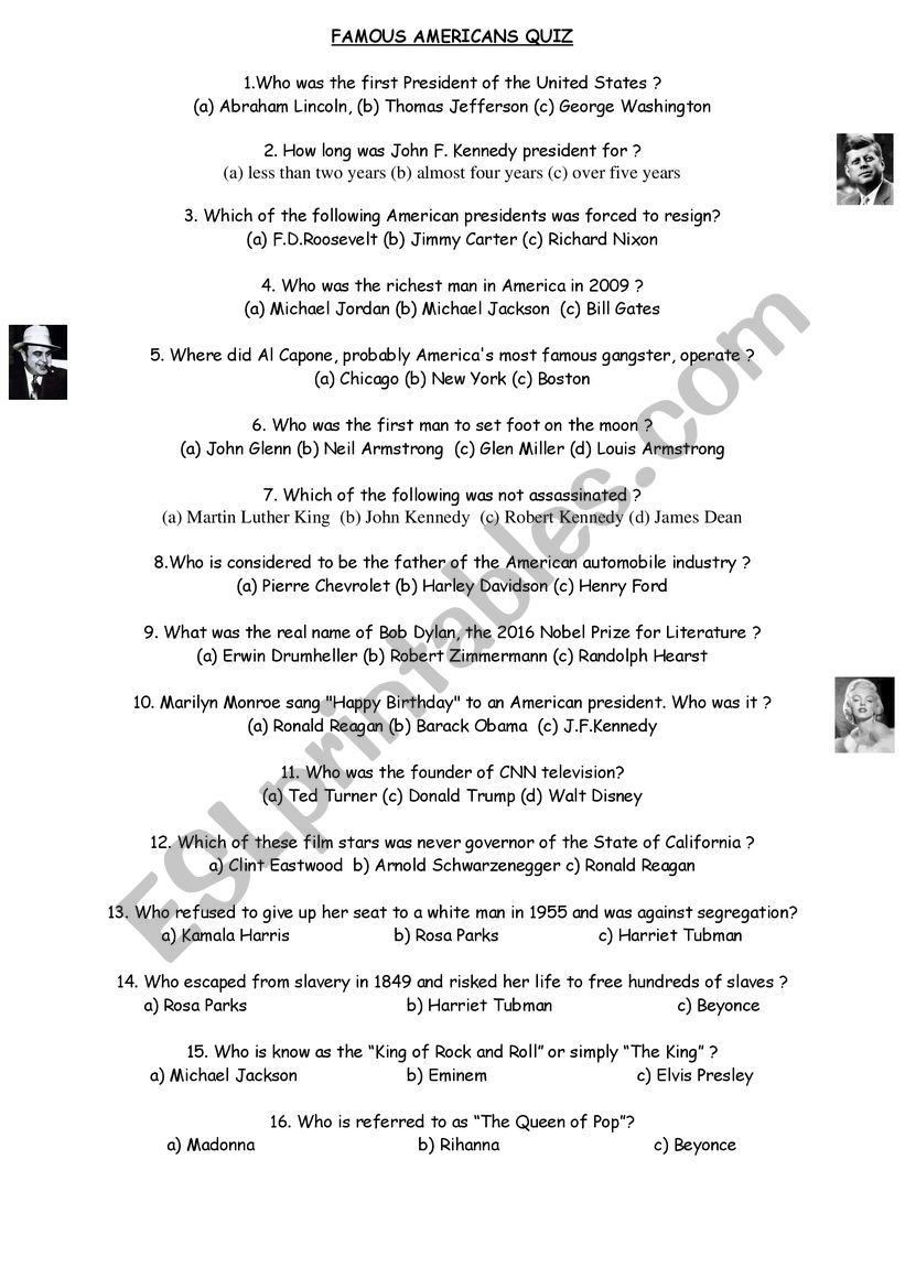 Famous Americans Quiz worksheet