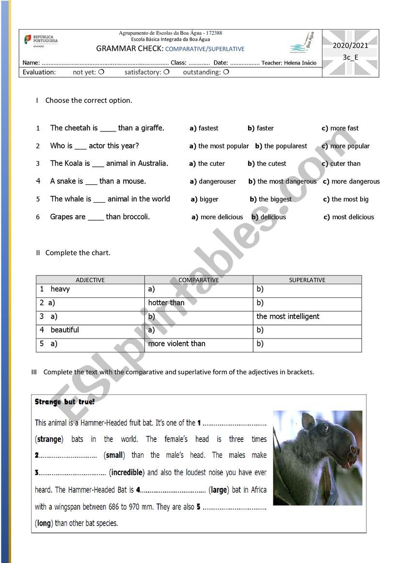 Comparative and superlative worksheet