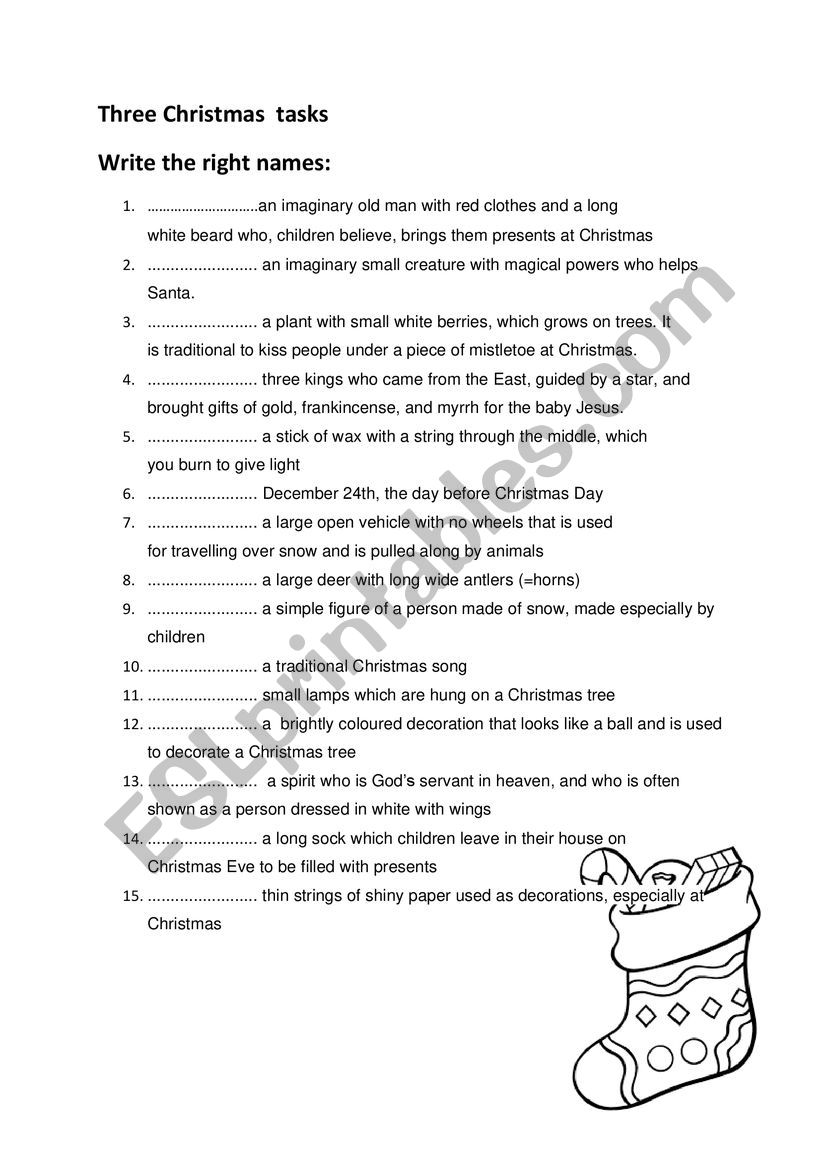 three Christmas tasks worksheet