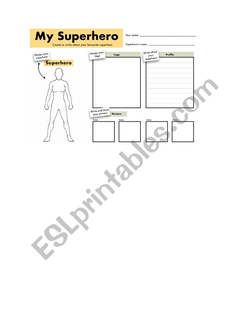 WRITING MY SUPERHERO worksheet