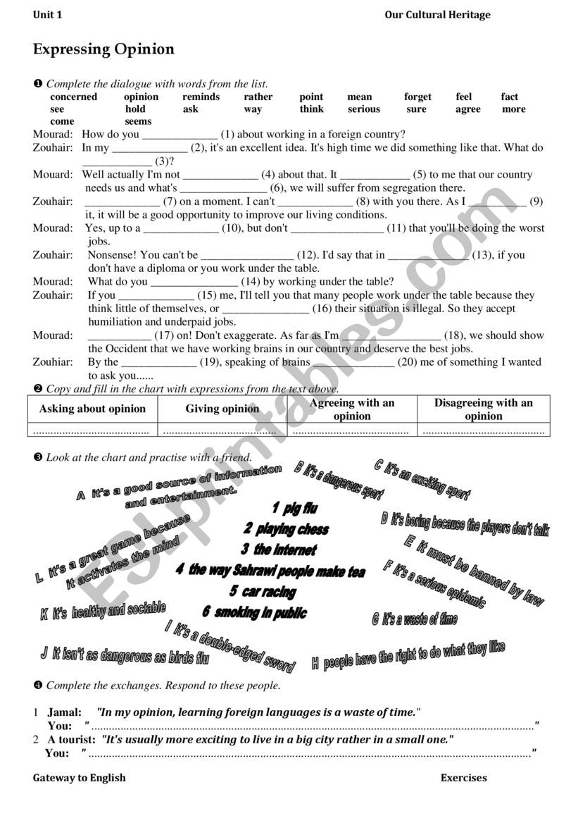 Our cultural heritage Review worksheet