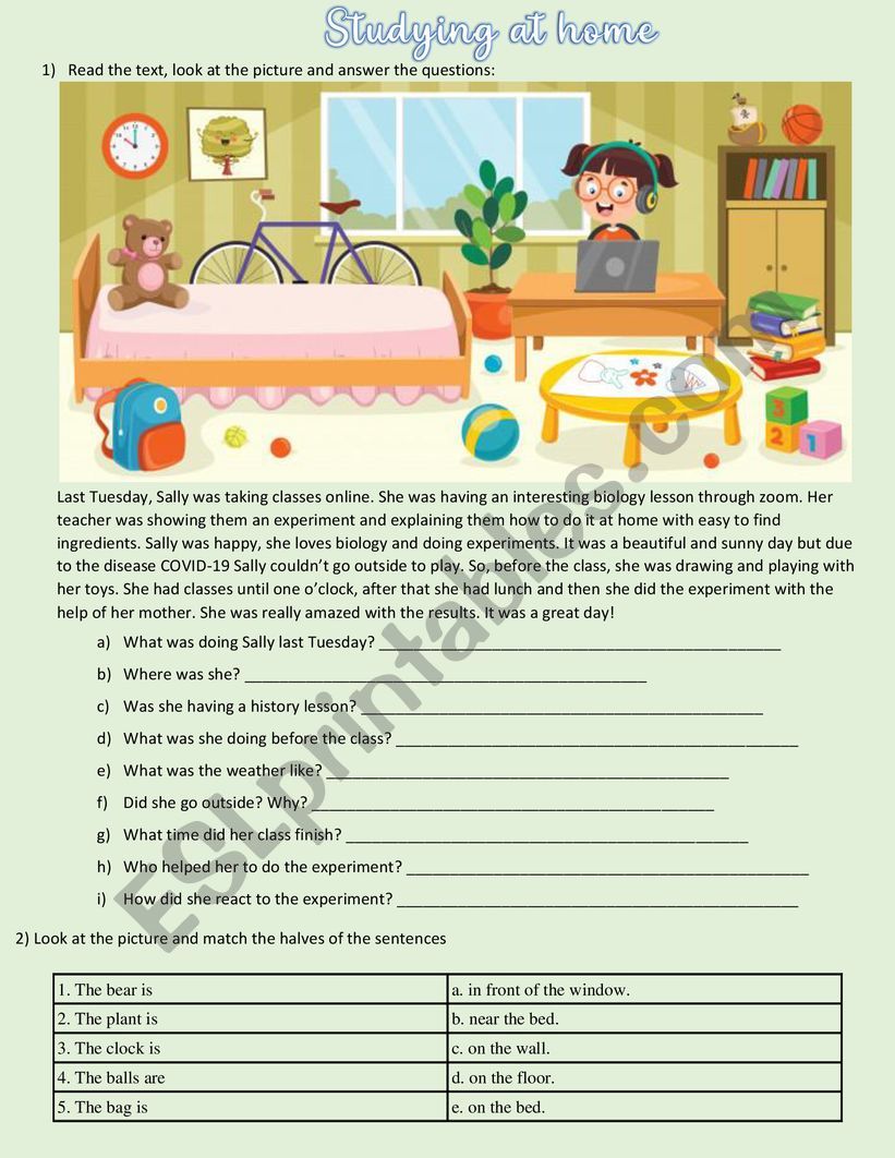 Studying at home worksheet