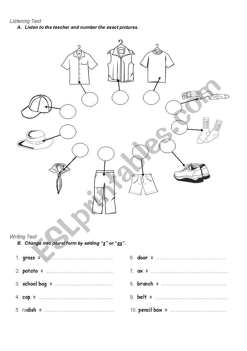 Listening and Writing Test worksheet