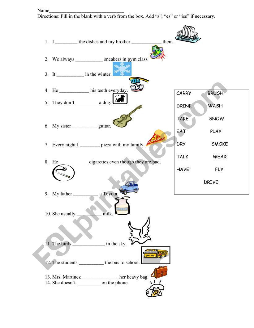 Present Tense Practice worksheet