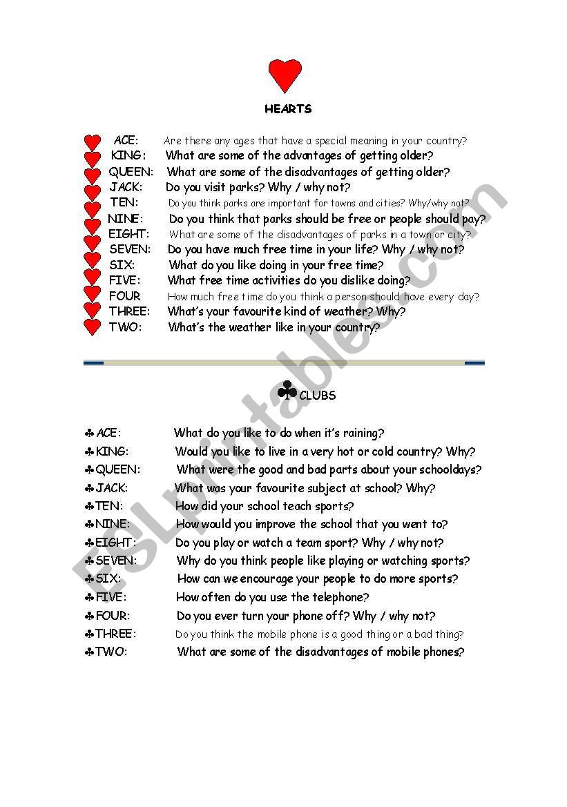 Speaking Card Game worksheet