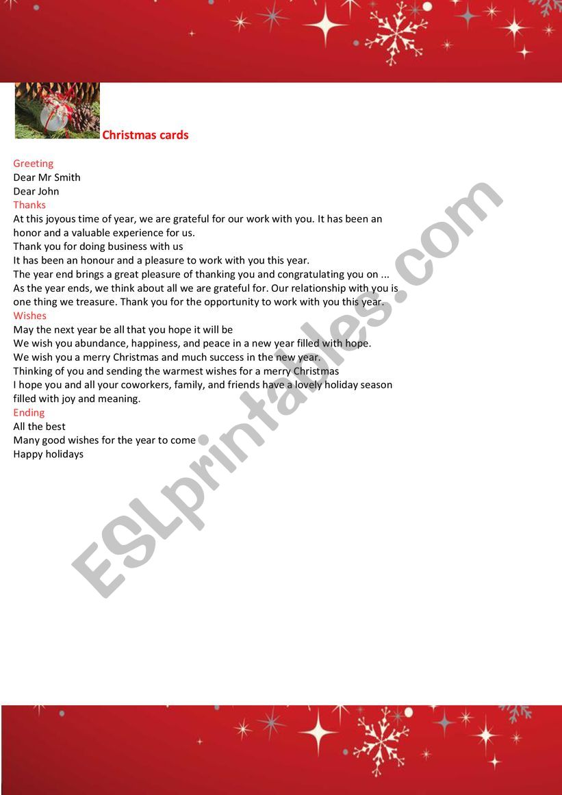 Christmas Postcard worksheet