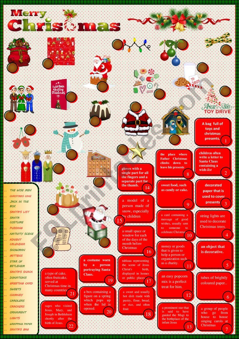 Merry Christmas - Label pictures with provided definitions + KEY