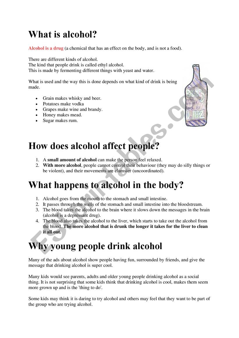 Alcohol worksheet