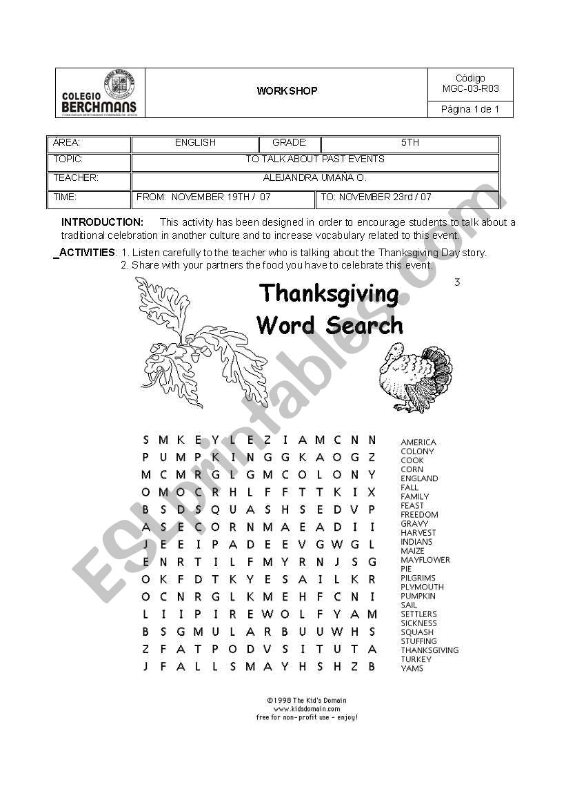 thanksgiving word search worksheet