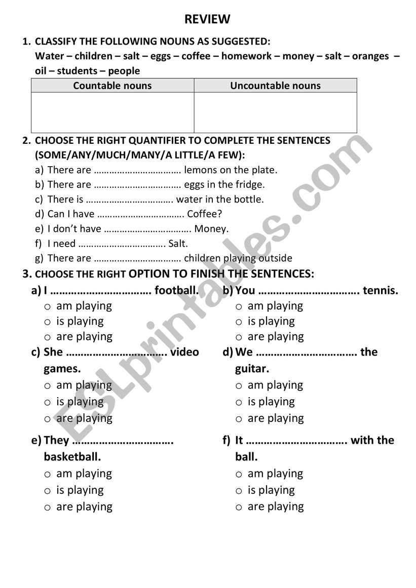 Review of Quantifiers + present continuous