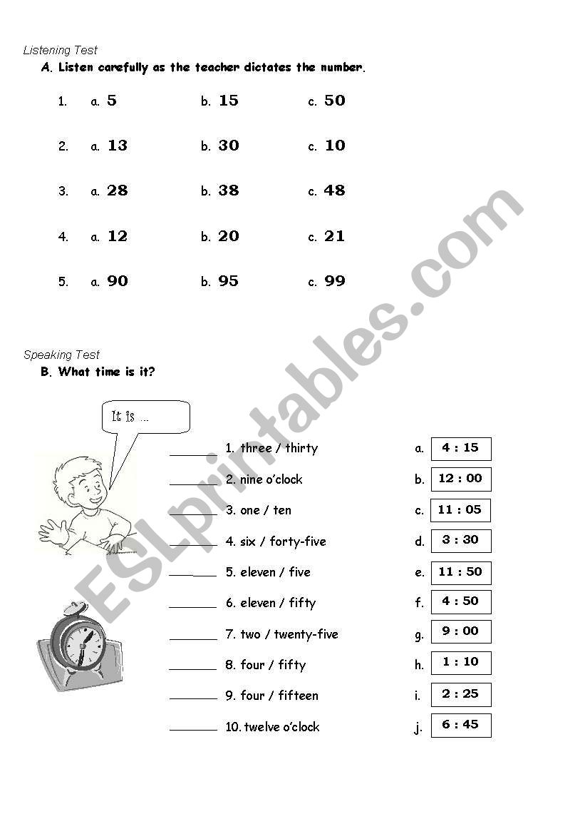 Listening and Speaking Test worksheet