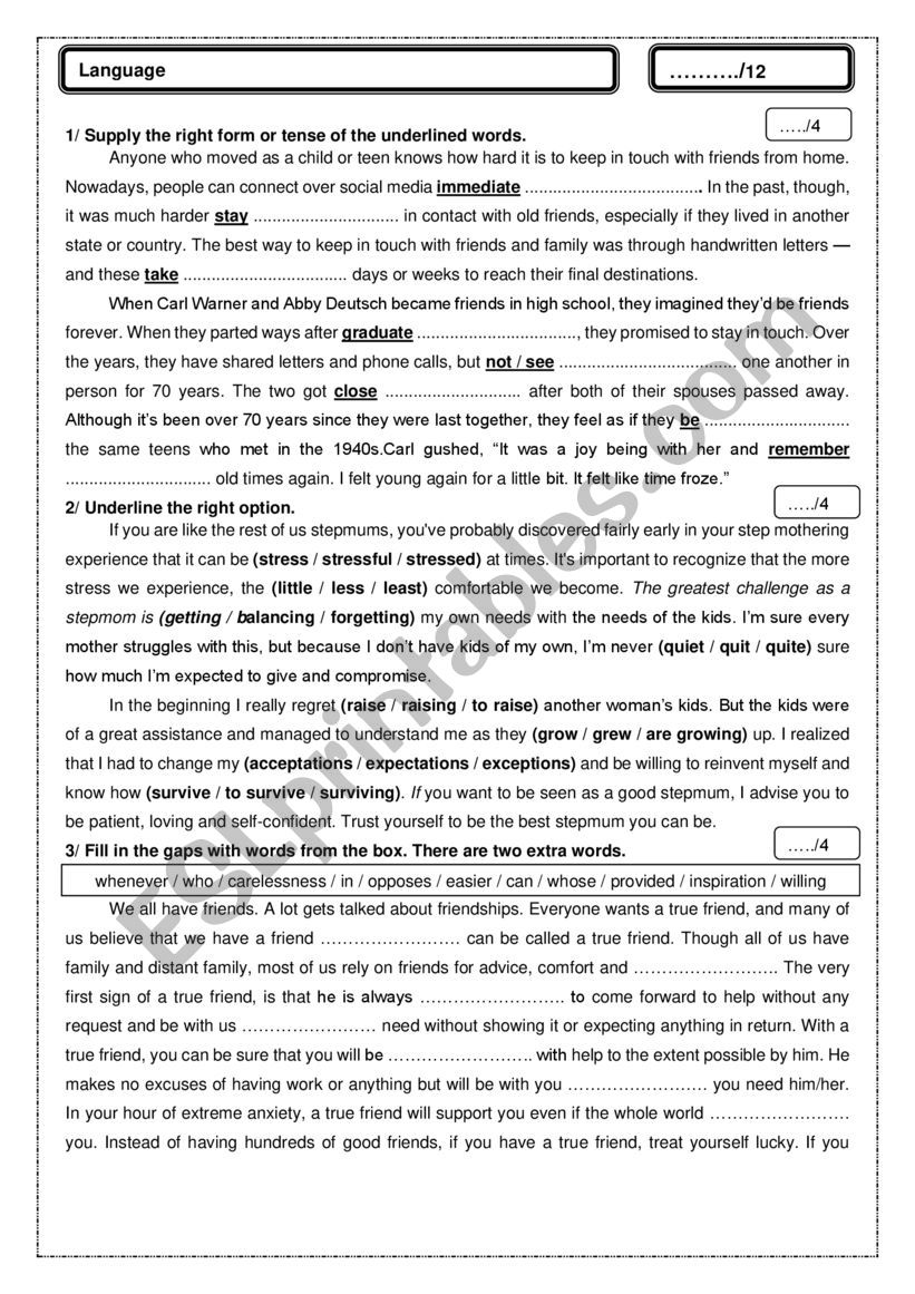 2nd Form language first term worksheet