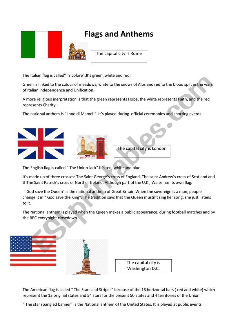 FLAGS AND ANTHEMS worksheet