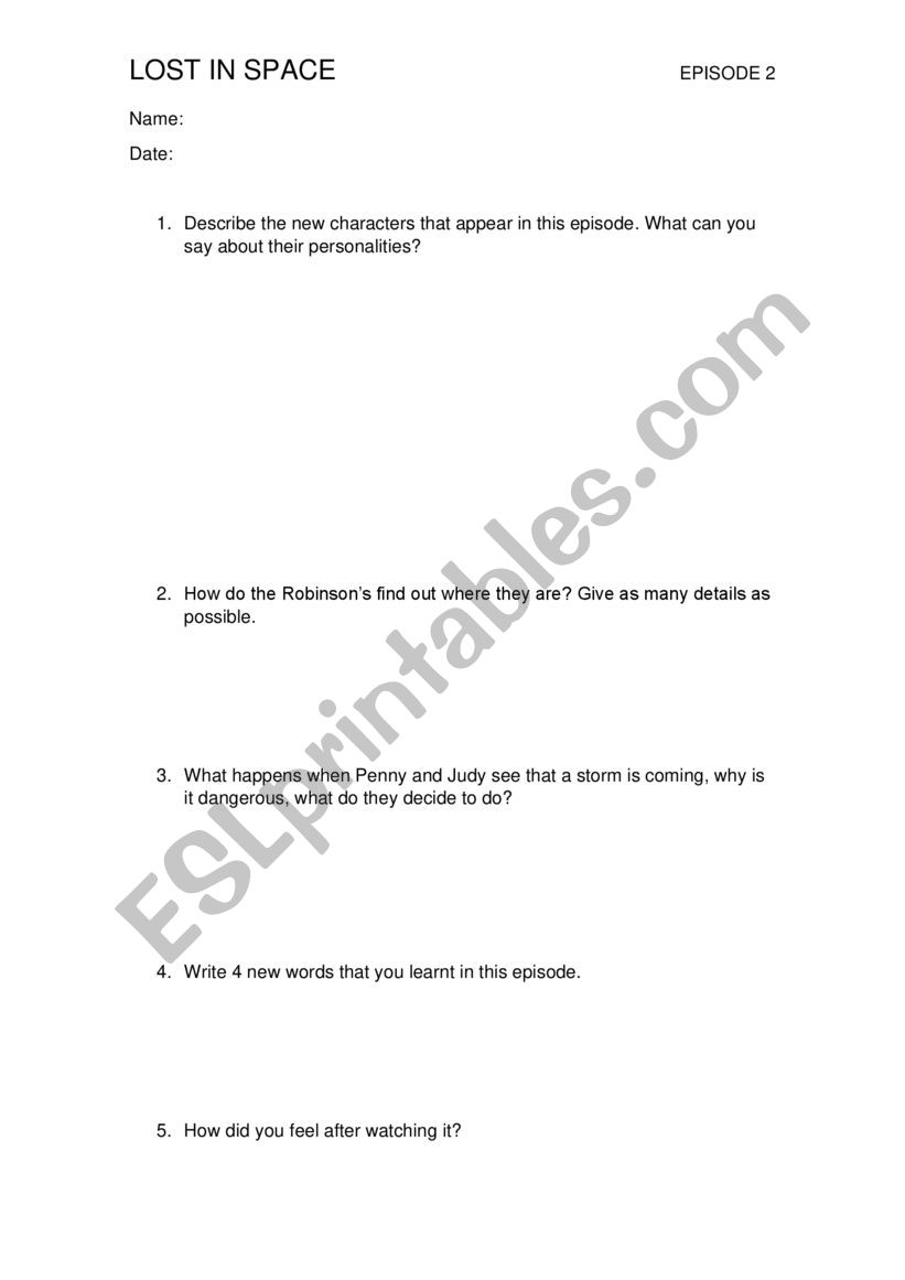 Lost in Space episode 2 worksheet