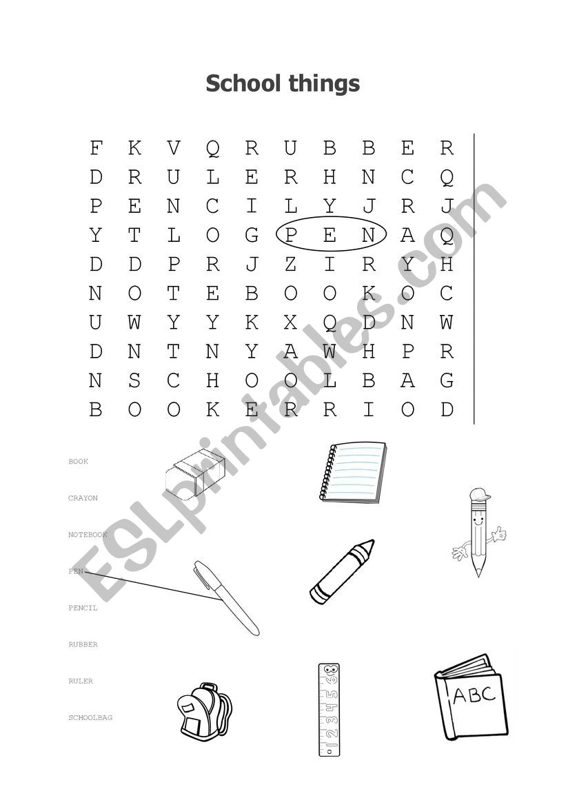 SCHOOL THINGS - WORD SEARCH worksheet