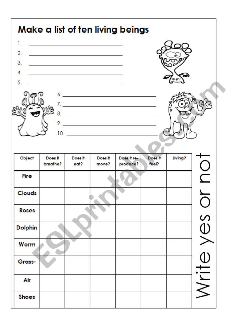 Living beings  worksheet