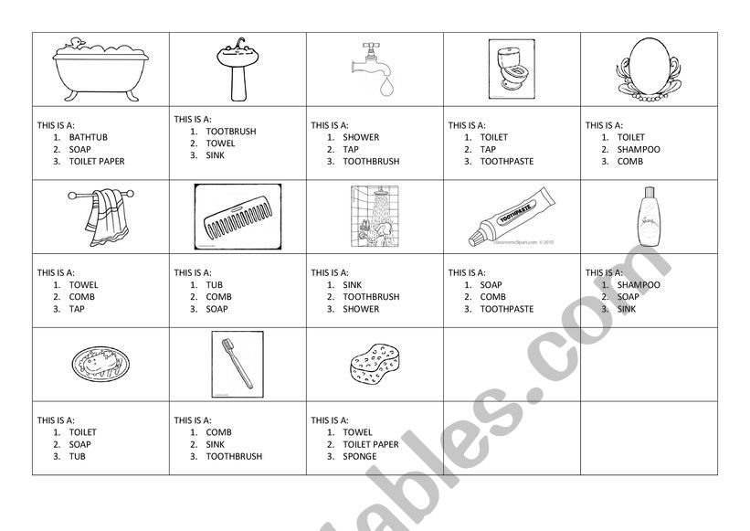 Multilpe choice bathroom worksheet