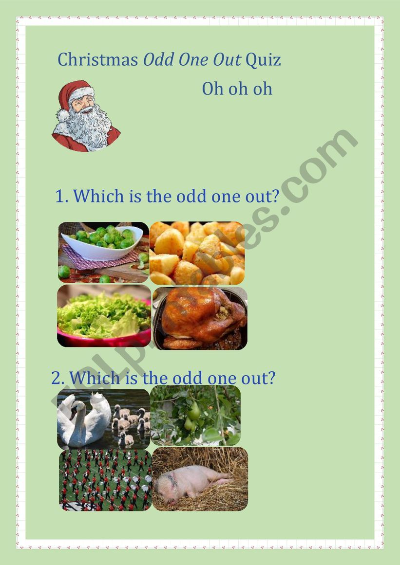 Christmas Odd One Out Quiz worksheet