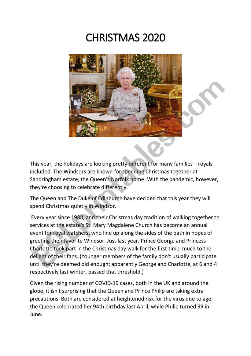 This Christmas for the Queen worksheet