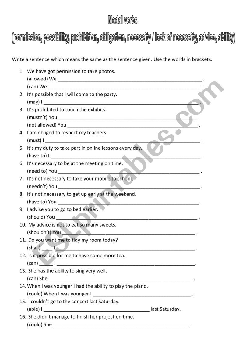 Modal verbs worksheet