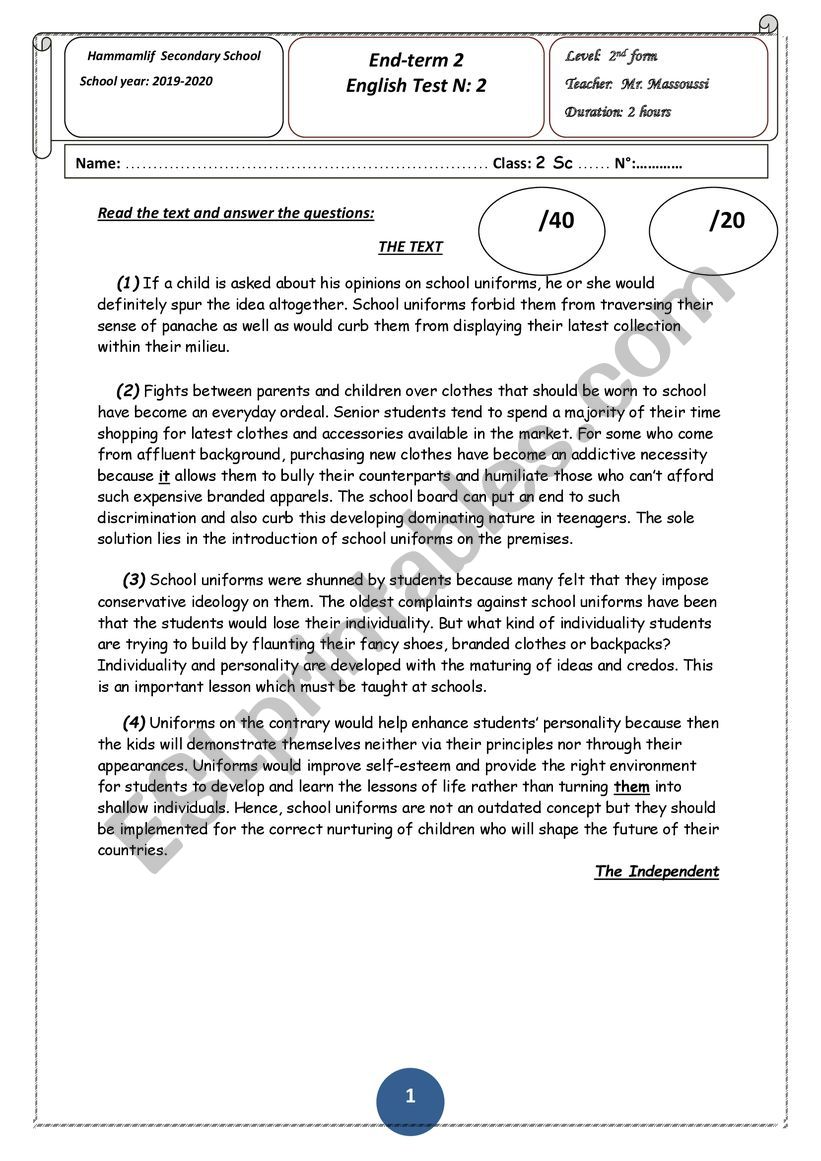 mid-term test 2 worksheet