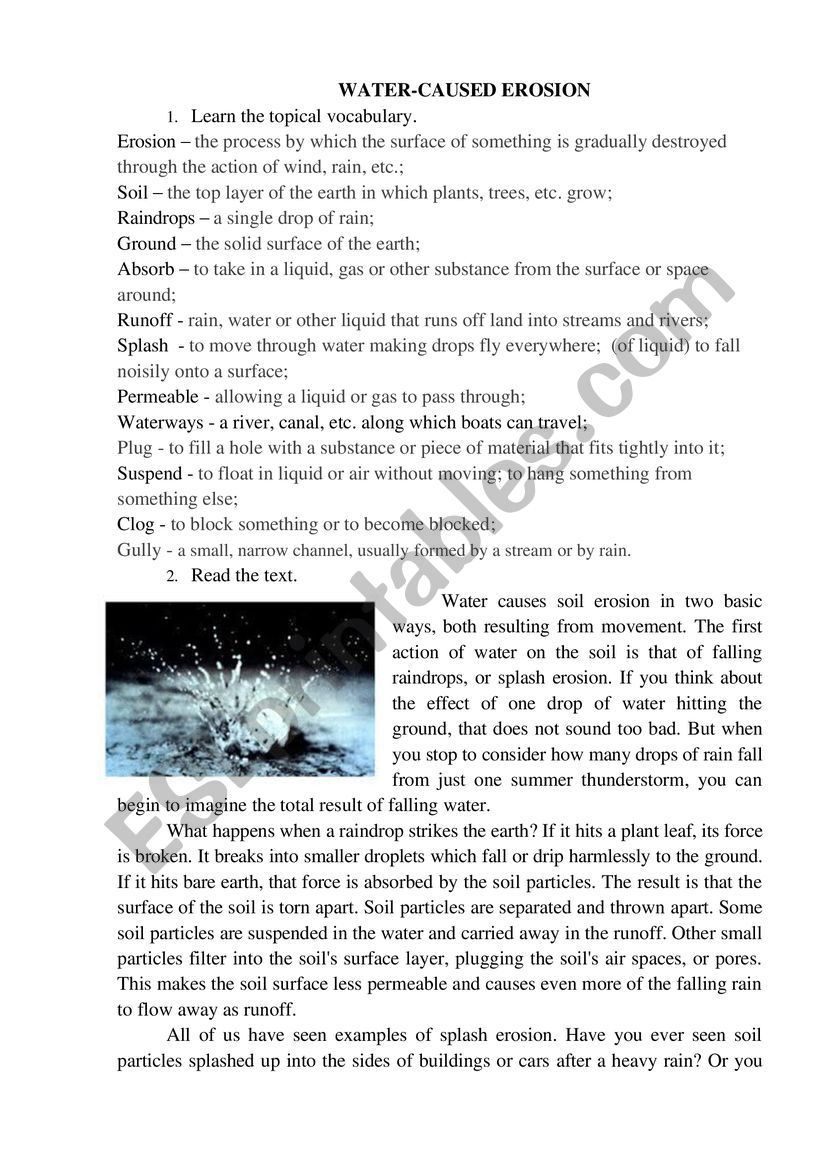 Water-caused erosion worksheet