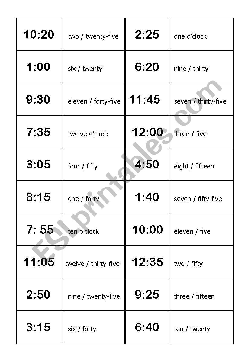 Time Domino worksheet