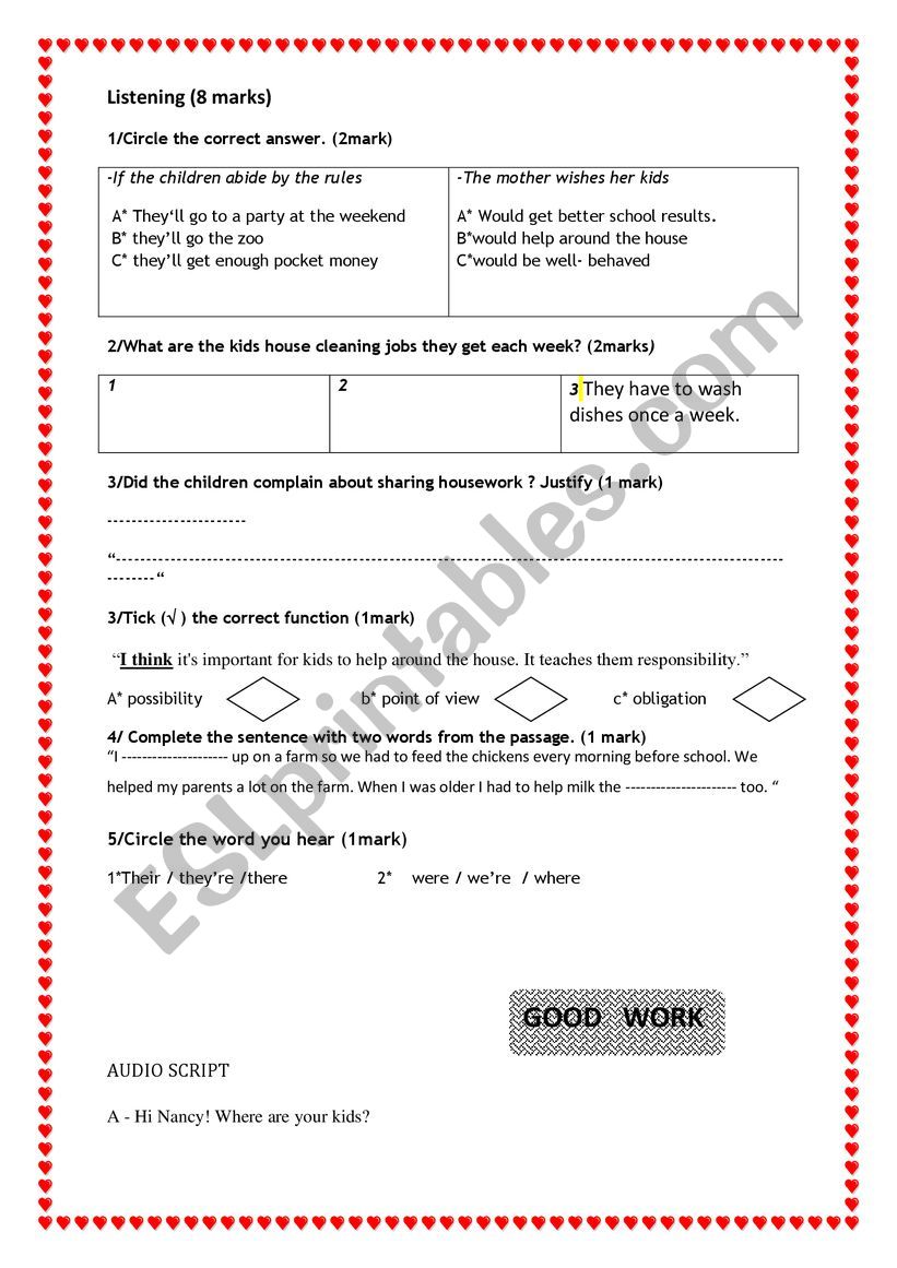 9th form listening part  worksheet