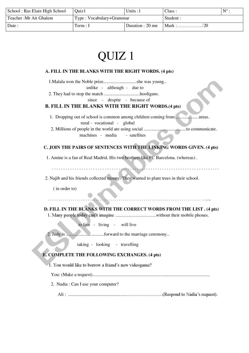 BAC QUIZ worksheet