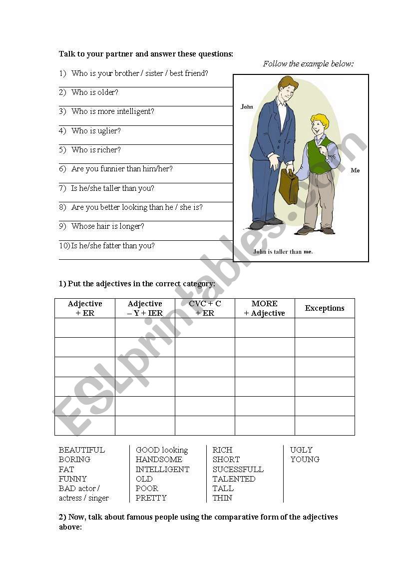 Comparative questions worksheet