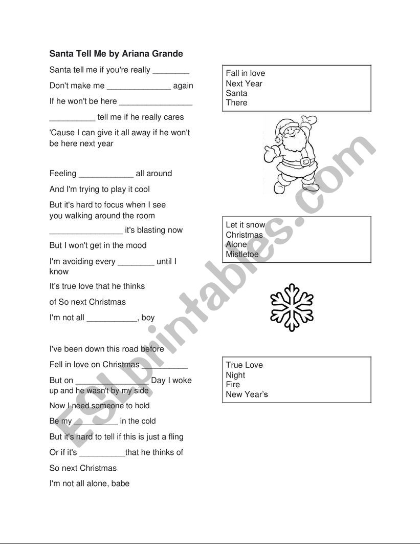 Santa Tell Me Ariana Grande worksheet