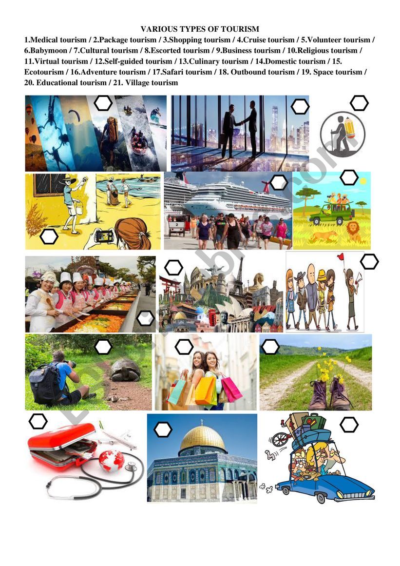 Various types of tourism worksheet