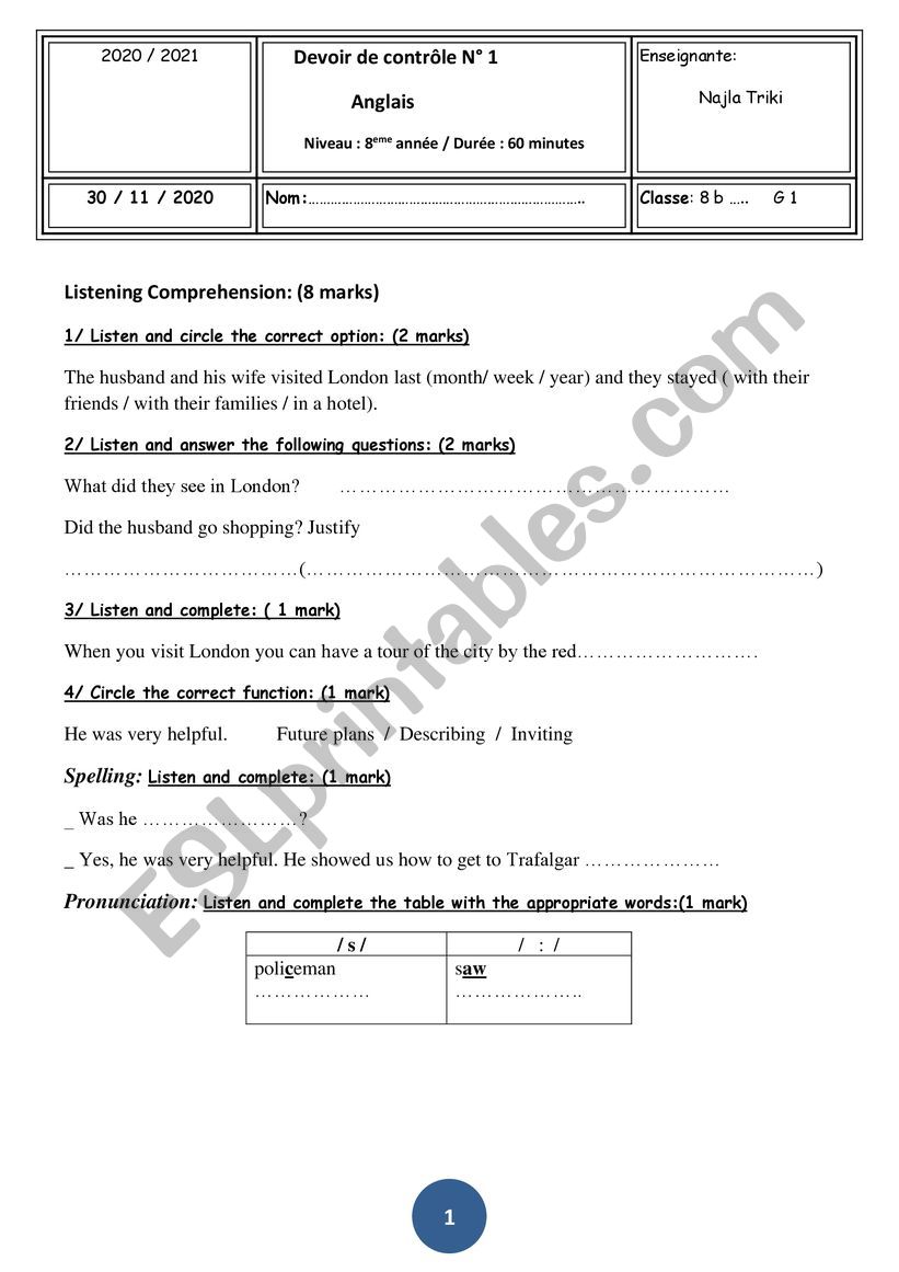 Mid term exam for 8th formers worksheet