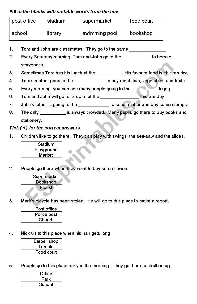 Public places worksheet