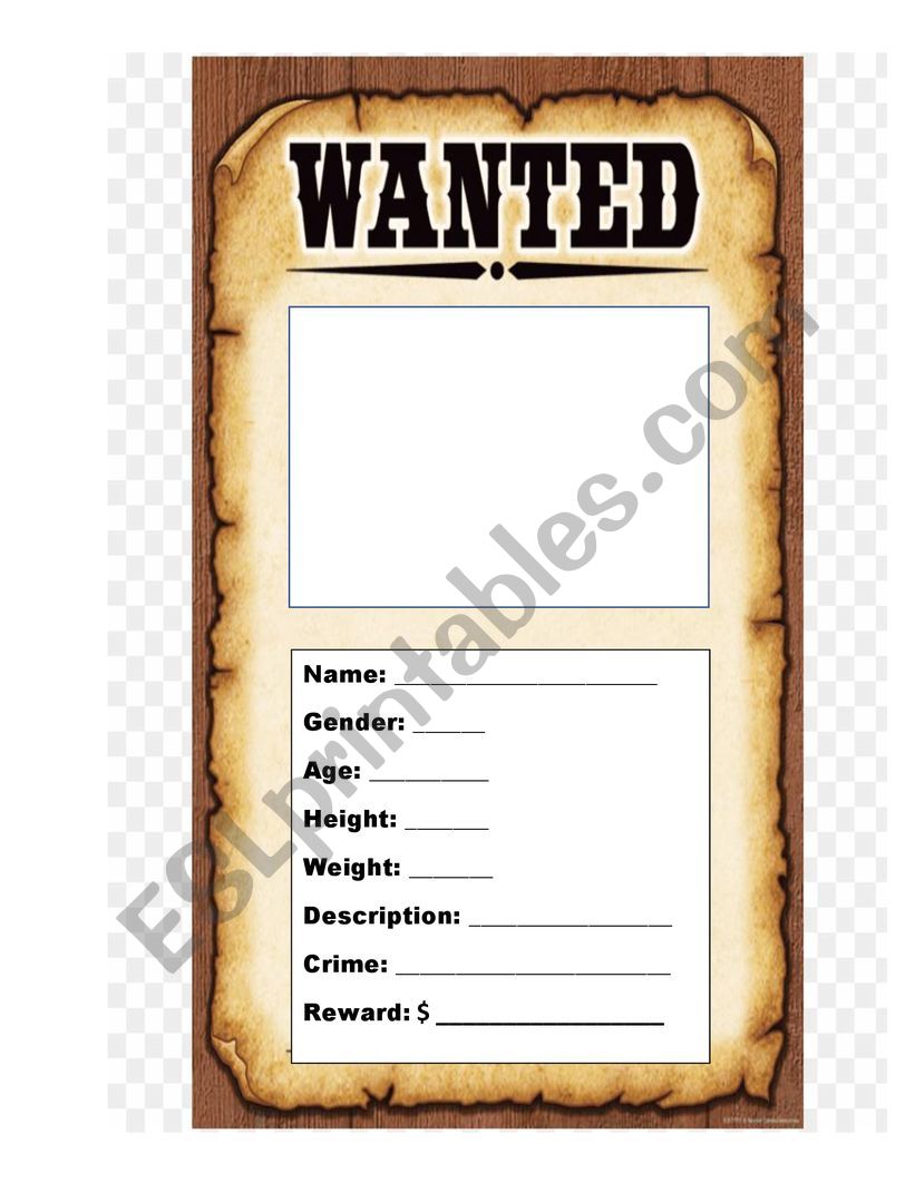 Wanted Poster worksheet