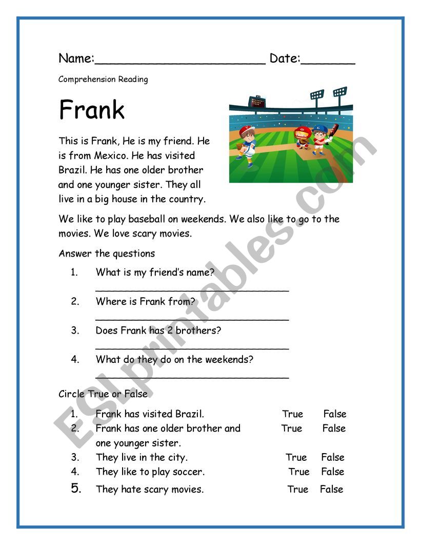 Comprehension Reading worksheet