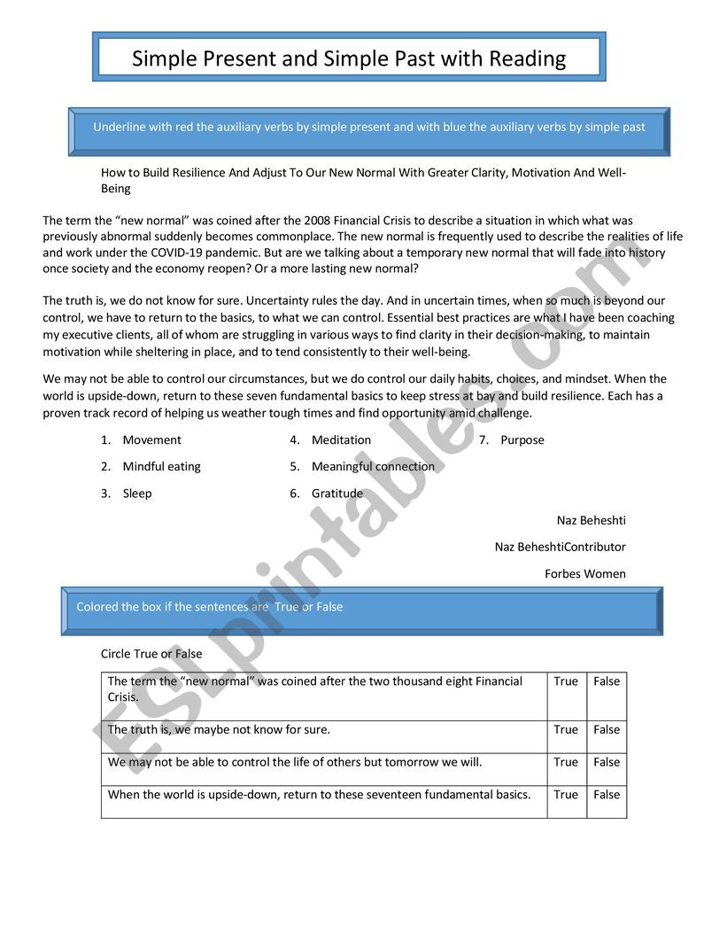 Simple Present and Simple Past with Reading